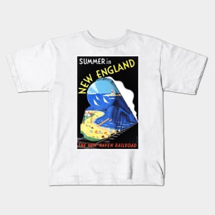 Vintage Travel Poster USA Summer in New England Kids T-Shirt